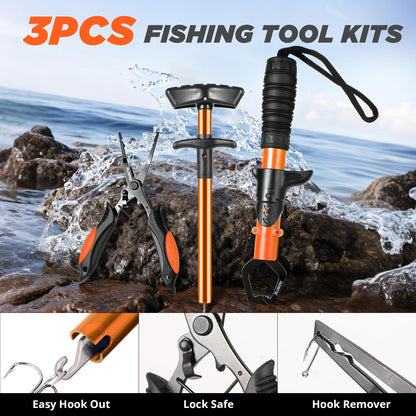 PLUSINNO Fishing Backpack with Fishing Rod and Reel Combos Tackle Boxes, Waterproof Tackle Backpack for Fishing Gear with Rod Holder, Fishing Gifts for Men with Fishing Tool Kit...