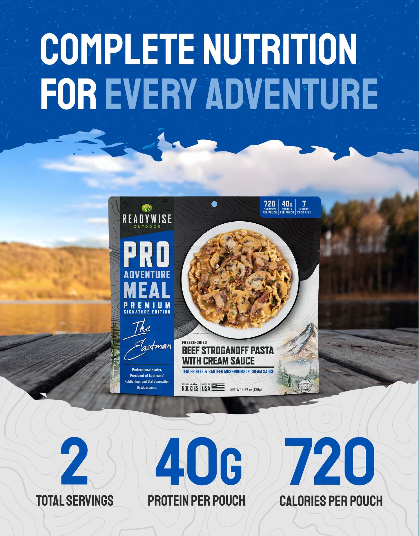 ReadyWise Outdoor Pro Adventure Meal - Country-Style Chicken Pot Pie, 2 Servings, 1 Pouch, 900 Calories, 30g Protein, Freeze Dried Food & Dehydrated Backpacking Camping Meals, up to 5 Year Shelf Life