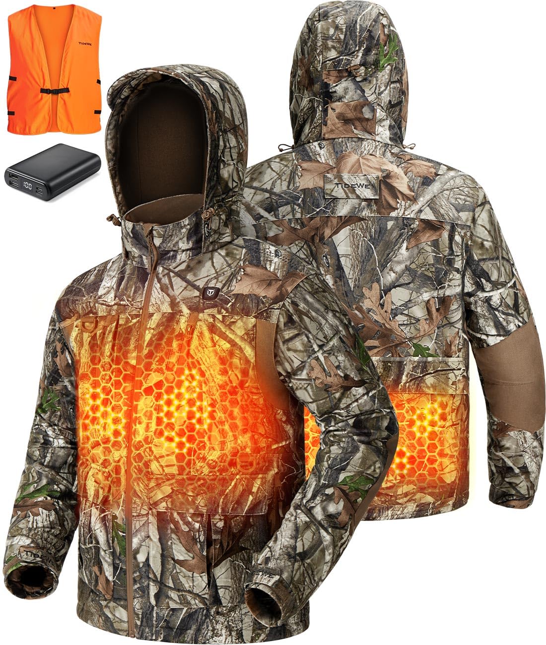 TIDEWE Heated Jacket for Men with Battery Pack, Zippered Back Pocket with Heater (Next Camo G2, Size S-XXXL)