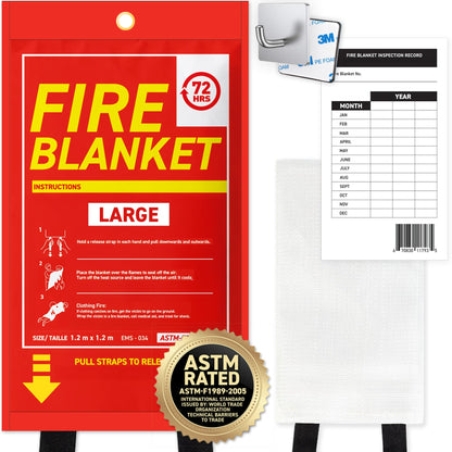 72 HRS Large Emergency Fire Blanket 47"×47" – Fiberglass Fire Safety Tool for Home, Kitchen, Camping, Survival | Extinguisher Alternative for Grill, Welding, Fire Pit