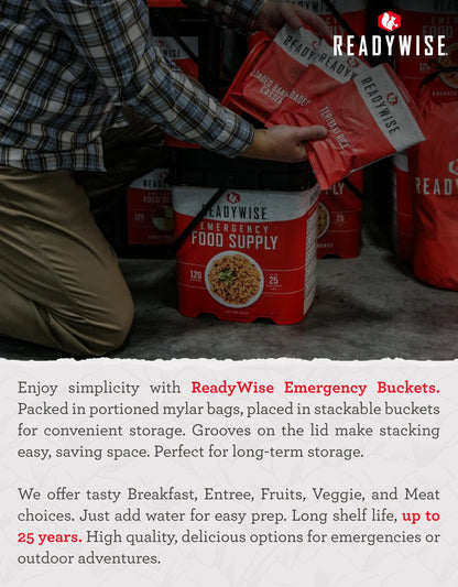 ReadyWise Emergency Food Supply - 120 Servings Favorites Sample Bucket, Survival Food Kit, Freeze Dried Prepper Food & Dehydrated Meals for Camping Essentials & Backpacking, up to 25 Year Shelf Life