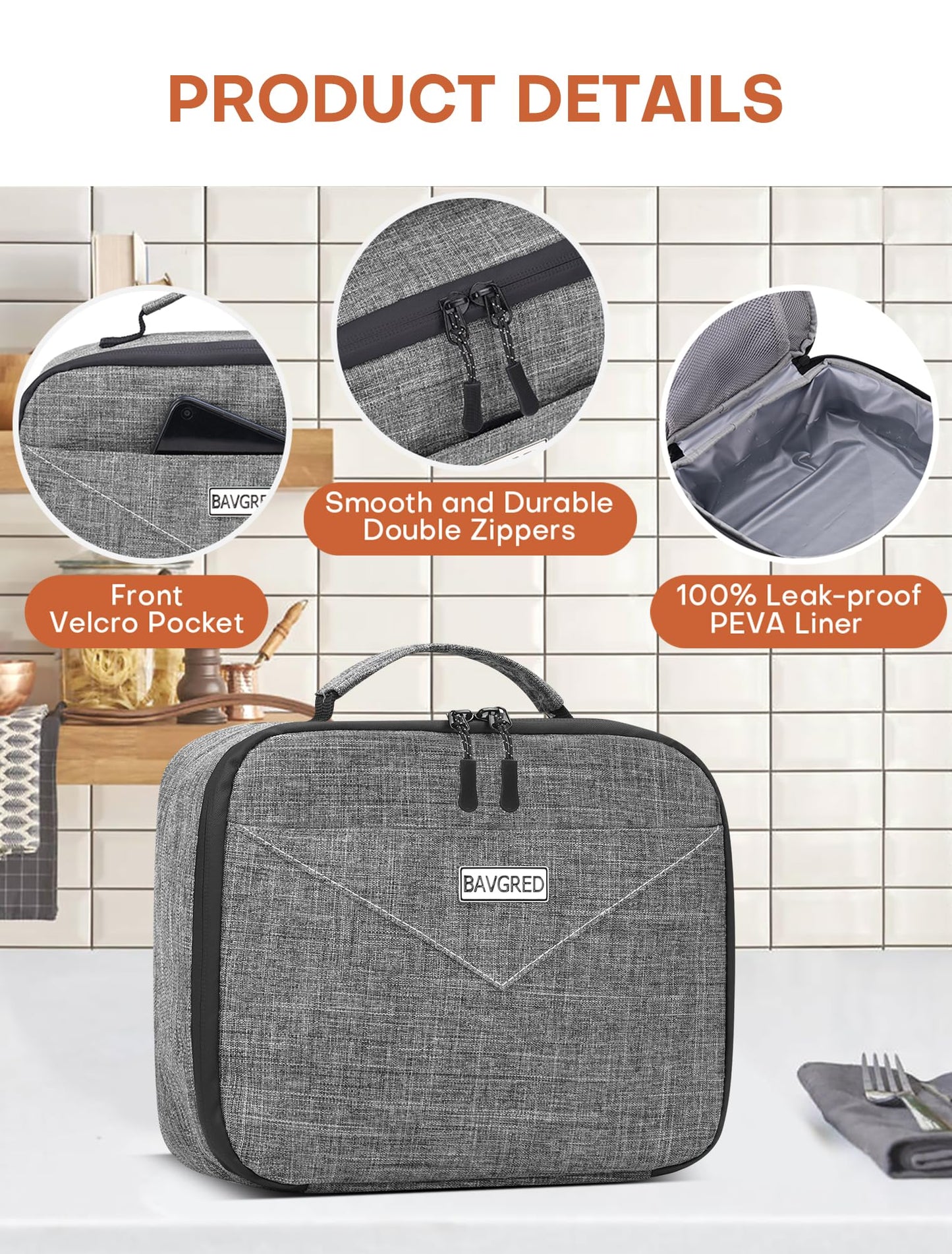 BAVGRED Lunch Box Insulated Soft Lunch Bag, Freezable and Reusable Mini Cooler, Thermal Meal Tote Containers with Exterior & Interior Pockets for Work, Outdoor Meal