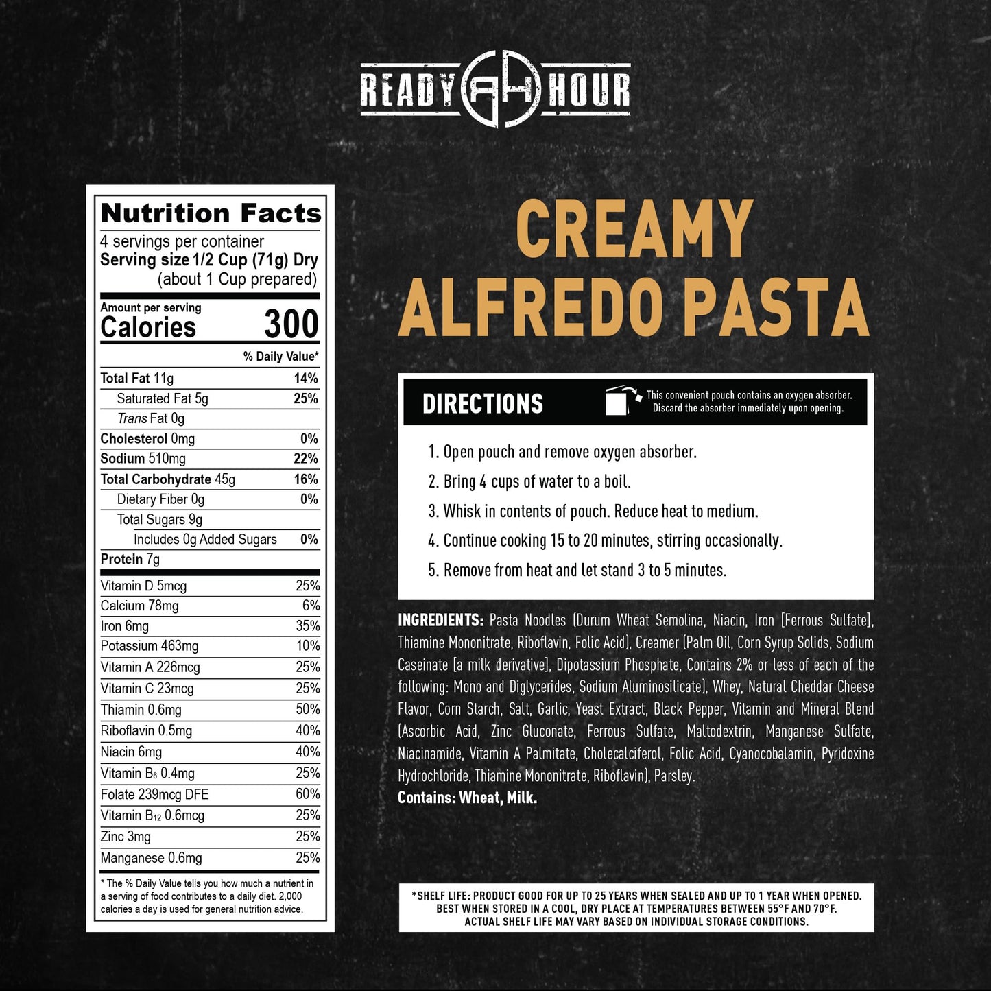 Ready Hour Mac and Cheese Case Pack (24 Servings), Freeze-Dried, Mac and Cheese Bulk, Survival Emergency and Real Non-Perishable Food, Long-Term Storage Food, 25-Year Shelf Life