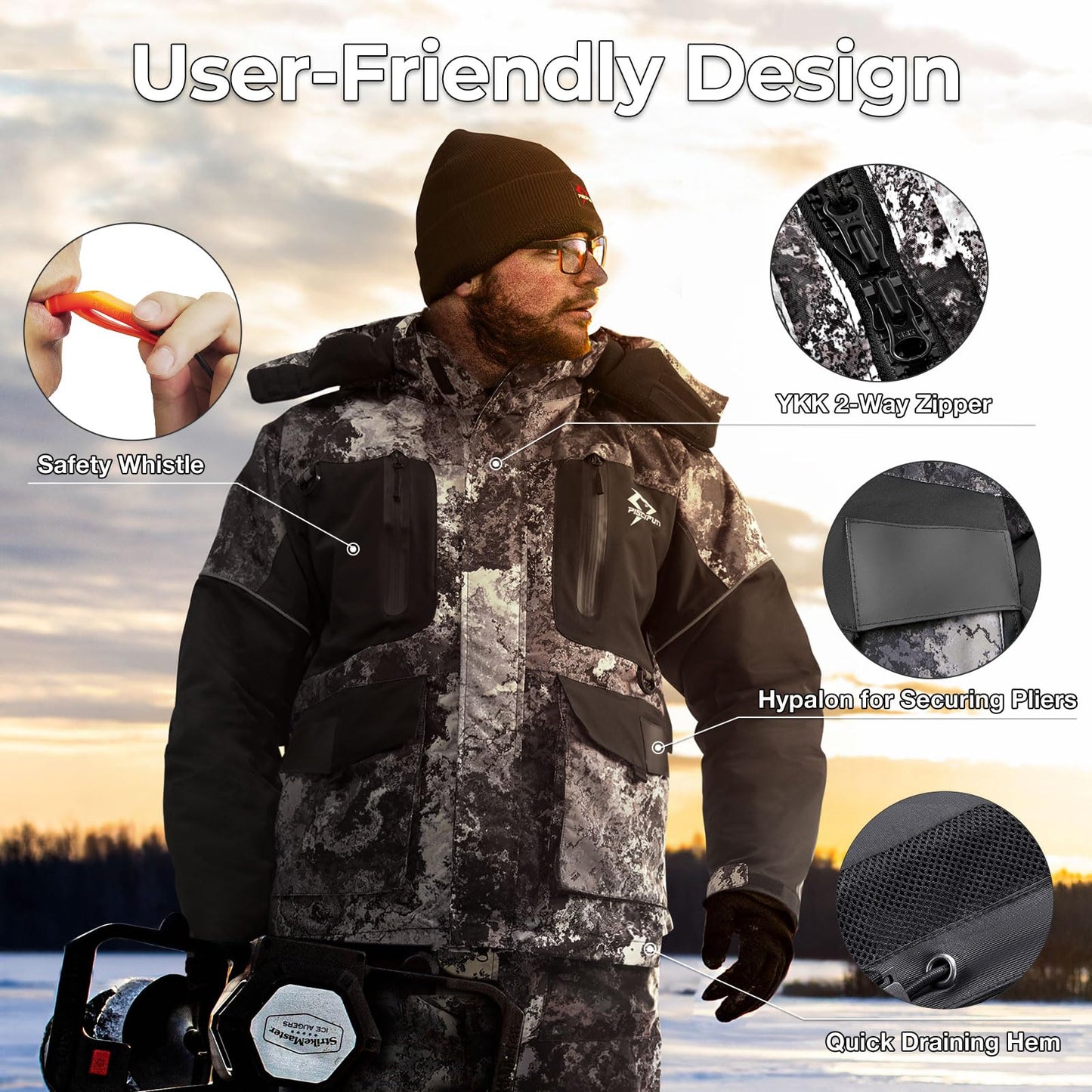 Piscifun Ice Fishing Jacket, Floating Waterproof Ice Fishing Coat, Insulated Jacket for Cold Weather Conditions