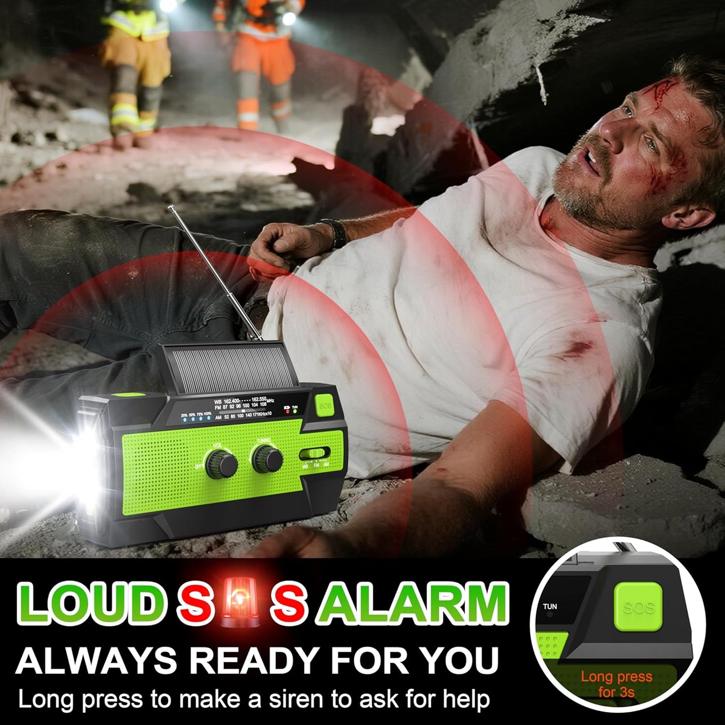 Emergency Crank Weather Radio, 14800mWh Solar Hand Crank Portable AM/FM/NOAA Weather Radio with 1W 3 Mode Flashlight & Reading Lamp, Cell Phone Charger, SOS for Home and Emergency