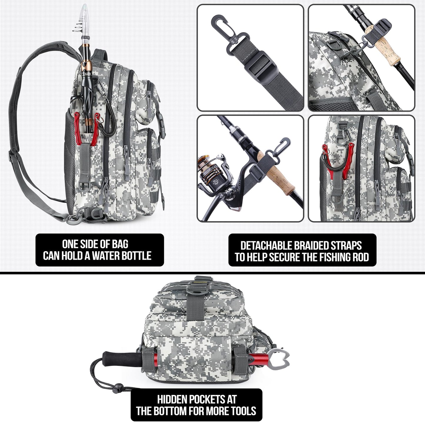 PLUSINNO Fishing Backpack with Fishing Rod and Reel Combos Tackle Boxes, Waterproof Tackle Backpack for Fishing Gear with Rod Holder, Fishing Gifts for Men with Fishing Tool Kit...