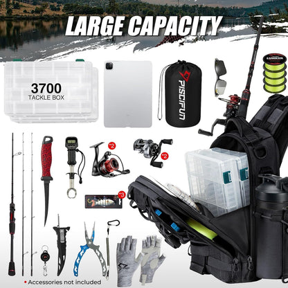 Piscifun Fishing Backpack with Rod Holder, Lightweight Sling Bag Storge Gear and Equipment