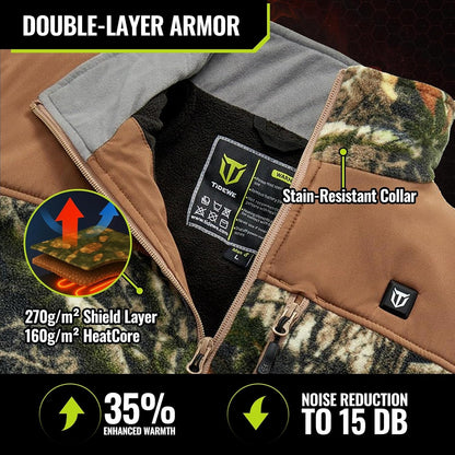 TIDEWE Heated Jacket Pro for Men, Rechargeable Battery-Powered Fleece Coat for Hunting (Black, Camo, Size S-XXXL)
