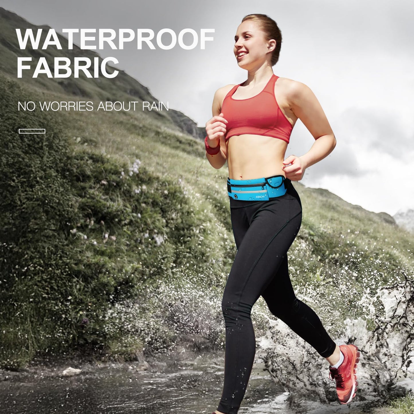 Jueachy Running Belts for Women Waterproof Fanny Pack Running Waist Pouch Phone holder Adjustable Sports Money Belt with Headphone Port