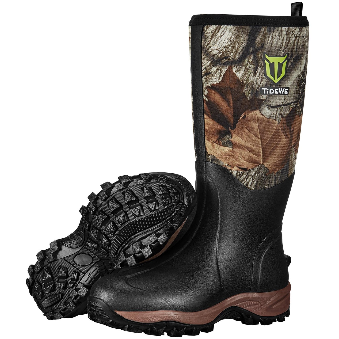 TIDEWE Rubber Neoprene Boots Men And Women, Waterproof Sturdy 6mm Neoprene Boot, Rain Boot Hunting Boot Arctic Outdoor Boot（Black, Brown & Next Camo G2）