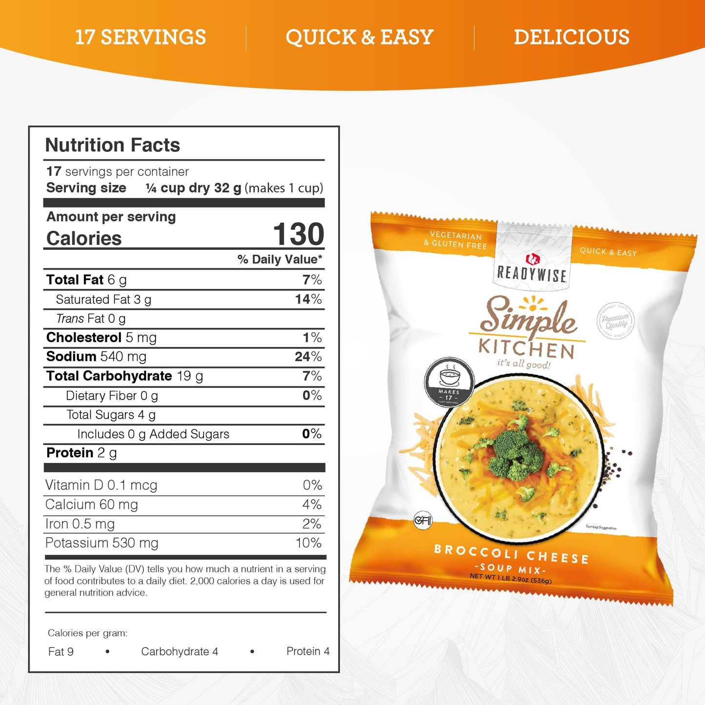 READYWISE - Simple Kitchen, Tomato Basil Soup, 17 Servings, MRE, Gluten Free, & Vegetarian, Food, Soup Mix, for Events, Hiking, Emergency Food Supply, Camping Essentials, or Daily Use, 1 Pack