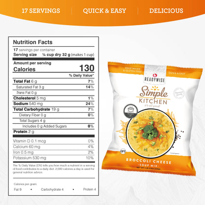 READYWISE - Simple Kitchen, Tomato Basil Soup, 17 Servings, MRE, Gluten Free, & Vegetarian, Food, Soup Mix, for Events, Hiking, Emergency Food Supply, Camping Essentials, or Daily Use, 1 Pack