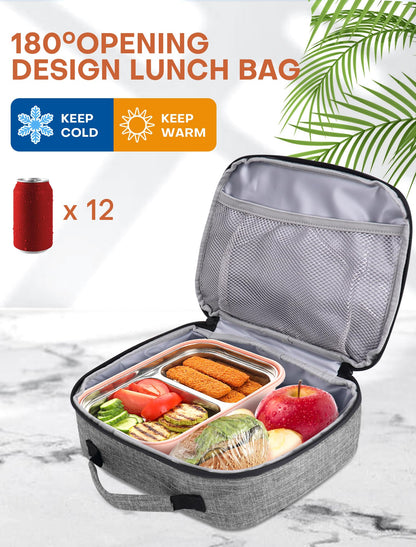 BAVGRED Lunch Box Insulated Soft Lunch Bag, Freezable and Reusable Mini Cooler, Thermal Meal Tote Containers with Exterior & Interior Pockets for Work, Outdoor Meal