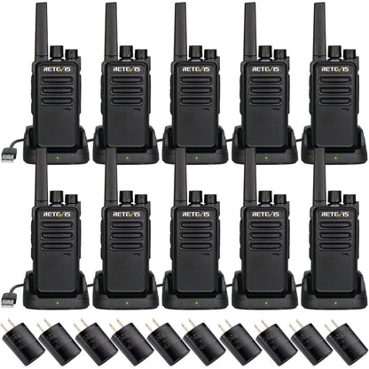 Retevis RT68 2 Way Radio, Long Range Walkie Talkies for Adults (10 Pack) with 10 Multi Way Charger, Easier Securer Charging, 1200mAh, Compact Handheld Two Way Radios Rechargeable for Industry