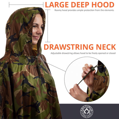 Arcturus Rain Ponchos | Adjustable Hood | Waterproof Ripstop Nylon | Great for Hunting, Fishing & Camping