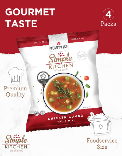 Simple Kitchen Garden Vegetable Soup Mix - 17 Servings for Meal Prep, Gluten Free, Vegetarian, Dehydrated & Freeze Dried Survival Food for Camping Meals, Backpacking & Hiking, Survival Kit, Pack of 4