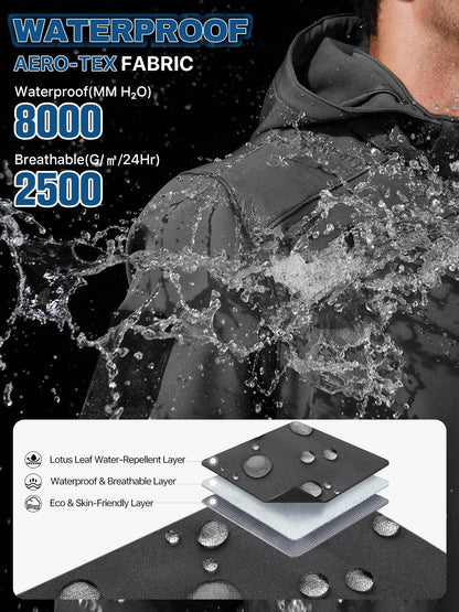 FREE SOLDIER Men's Lightweight Softshell Jacket Winter Fleece Lined Hooded Rain Waterproof Hiking Outdoor Jackets