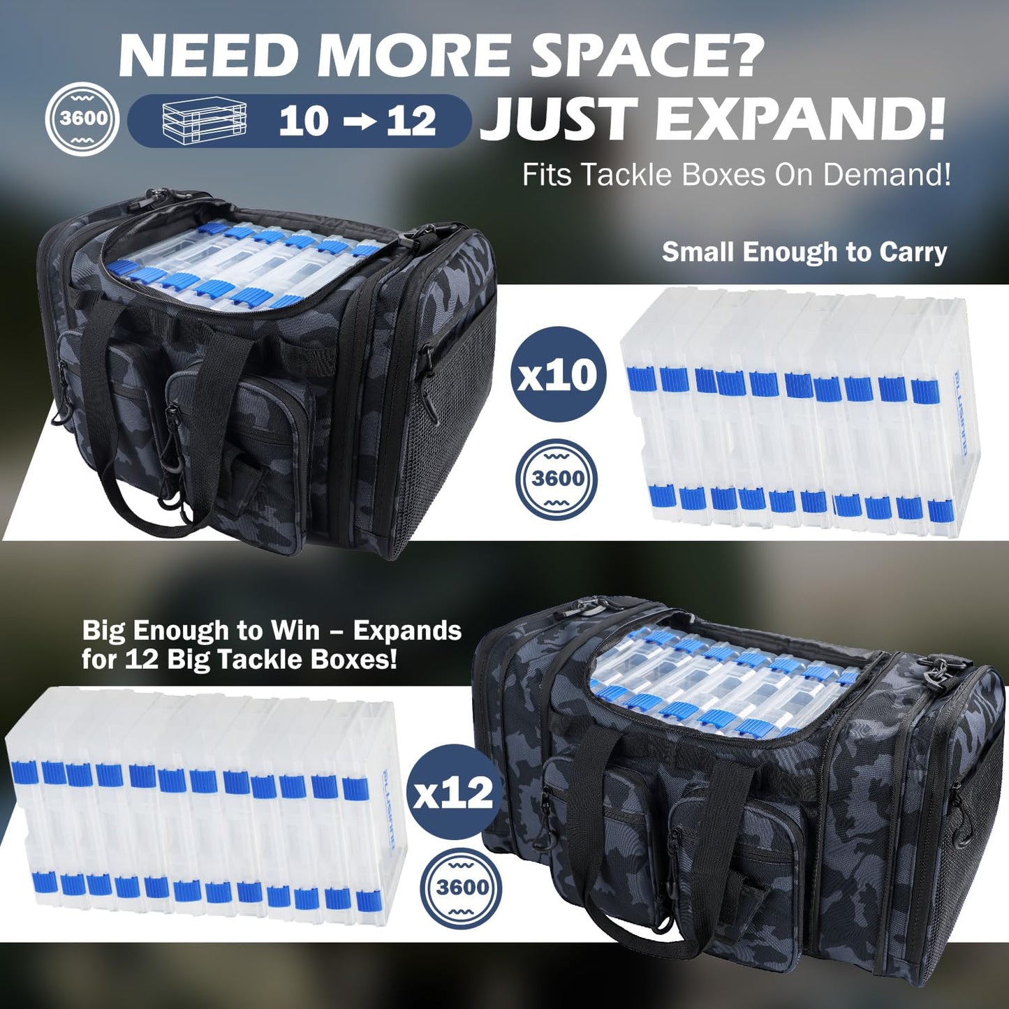 PLUSINNO Tackle Bag - Expandable Fishing Bag for Saltwater & Freshwater - Water Resistant Fishing Gear Shoulder Bag For Men, All-purpose Carrying Bags for Outdoors