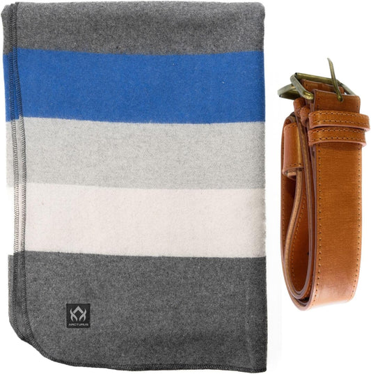 Arcturus White Blue Gray Wool Blanket and Carry Straps Bundle