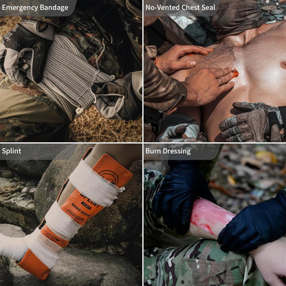 RHINO RESCUE Bundle- Non-Vented Chest Seal, IFAK Emergency Trauma Dressing+IFAK Trauma Kit, Tactical First Aid Kit Molle Pouch for Military Camo