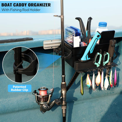 PLUSINNO Boat Cup Holder, Boat Caddy Organizer with Fishing Rod Holder, Multifunctional Boat Storage Organizer for Fishing Accessories, Boat Accessories for Jon Fishing Boat, Kayak, Paddle Boards