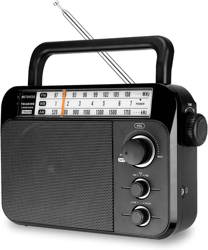 Retekess TR604 AM FM Radio,Portable Radio Plug in Wall,D Battery Operated,Large Dial,High/Low Tone Mode,Big Speaker,Earphone Jack,for Home,Picnic,Senior
