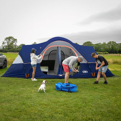 UNP Camping Tent 10-Person-Family Tents, Parties, Music Festival Tent, Big, Easy Up, 5 Large Mesh Windows, Double Layer, 2 Room, Waterproof, Weather Resistant, 18ft x 9ft x78in