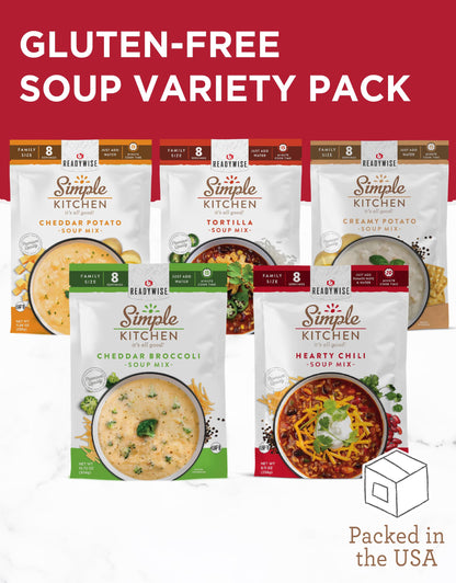 READYWISE - Simple Kitchen, Soup Sampler, Variety Pack, 8 Servings Per Pouch, Soup Mix, Family Size, Gluten Free Options, Freeze Dried Food, Soup for Family, Pack of 8