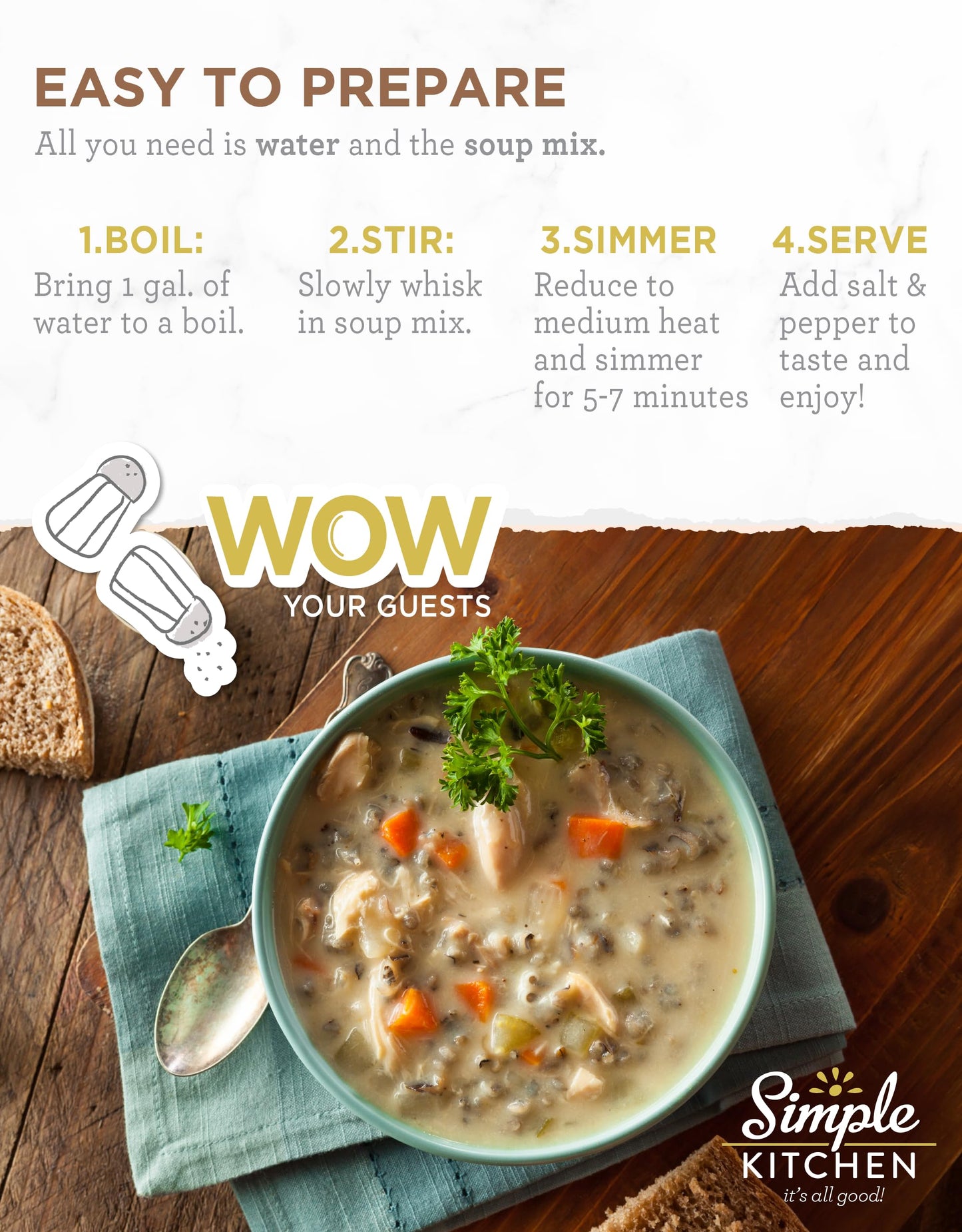 Simple Kitchen Garden Vegetable Soup Mix - 17 Servings for Meal Prep, Gluten Free, Vegetarian, Dehydrated & Freeze Dried Survival Food for Camping Meals, Backpacking & Hiking, Survival Kit, Pack of 4