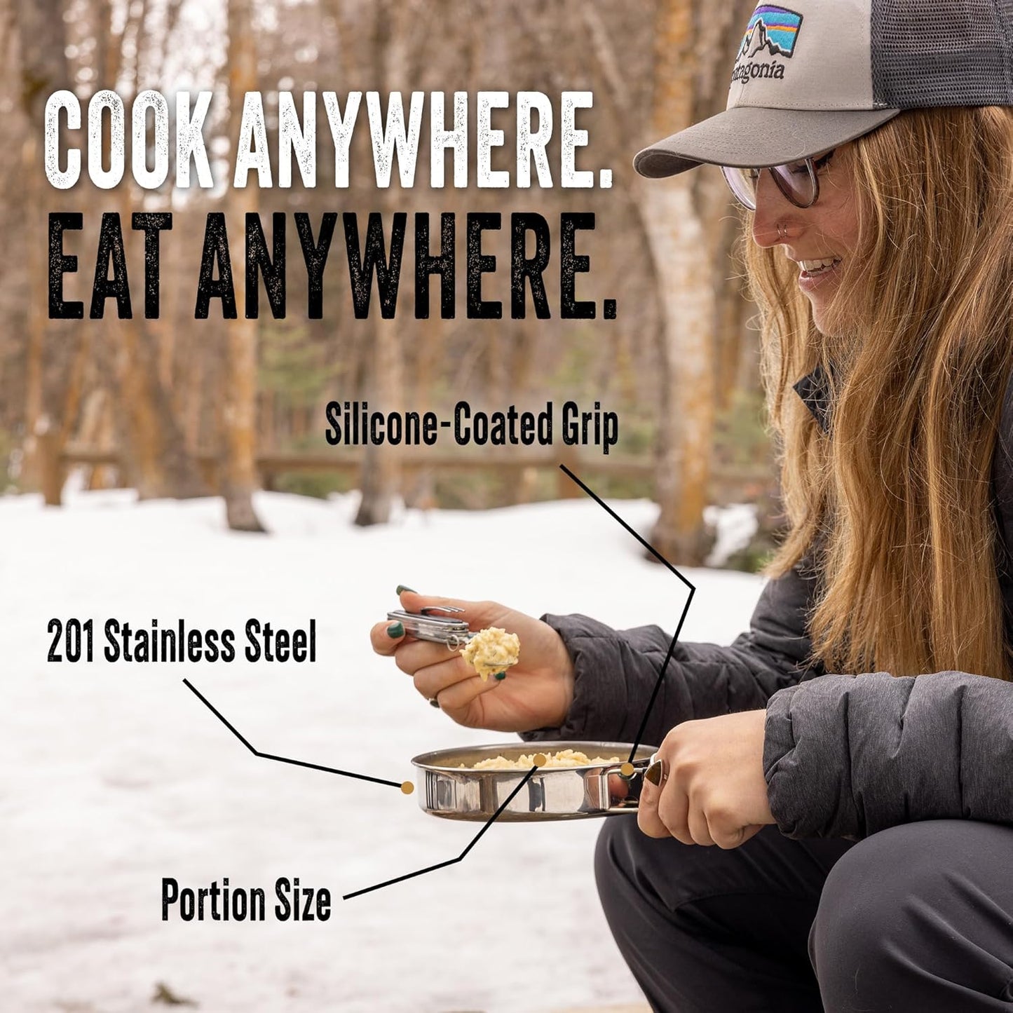 Stainless Steel Mess Cooking Kit by Ready Hour - 5 Piece Compact Survival Cookware Set with Pot Pan Mug Scrubber and Carry Bag. Camping, Survival, Backpacking, Outdoor Cooking.