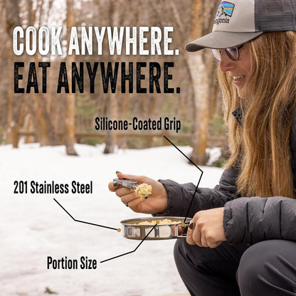Stainless Steel Mess Cooking Kit by Ready Hour - 5 Piece Compact Survival Cookware Set with Pot Pan Mug Scrubber and Carry Bag. Camping, Survival, Backpacking, Outdoor Cooking.