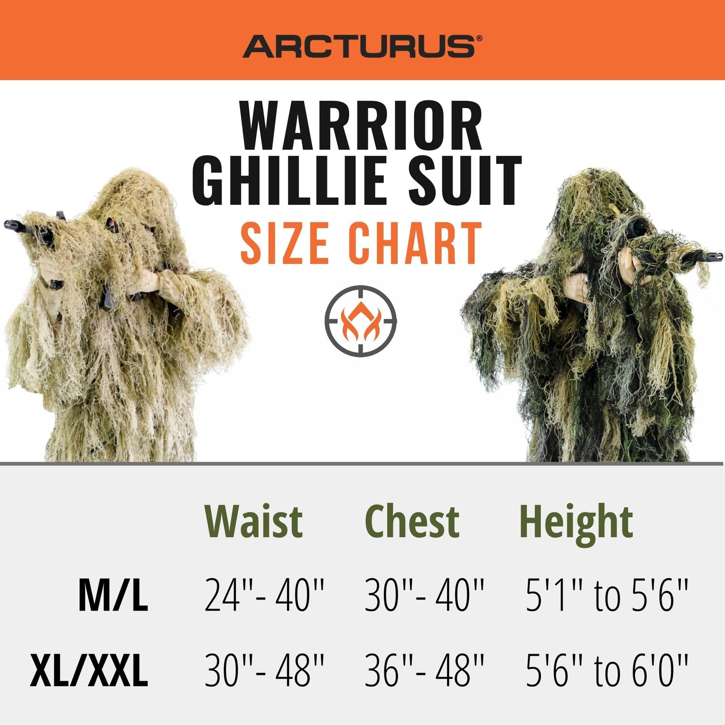 Arcturus Warrior Ghillie Suit - Camouflage Hunting Suit for Men, Military, Hunters, Snipers & Airsoft