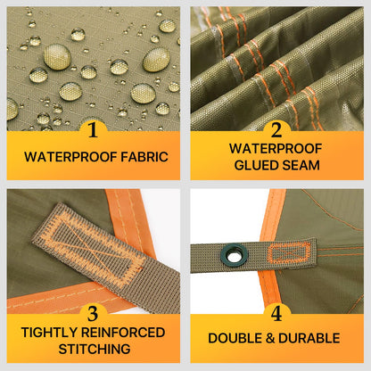 Camping Tarp Tent Portable Multifunctional Bushcraft Backpacking Tear-Resistant Fabric Rain Fly Tarps Awning Shelter Lightweight Waterproof Tarp(10×10 tarp)