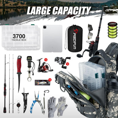 Piscifun Fishing Backpack with Rod Holder, Lightweight Sling Bag Storge Gear and Equipment