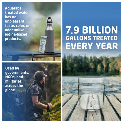 Aquatabs Water Purification Tablets (397mg, 100 Pack). Water Filtration System for Camping, Boating, Emergency Water, Survival Kit, and Marine. Easy-to-Use Water Purifier Treatment.