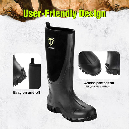 TIDEWE Rubber Boots for Men Multi-Season, Waterproof Rain Boots with Steel Shank, 6mm Neoprene Sturdy Rubber Outdoor Hunting Boots (Black, Brown, Next Camo G2)
