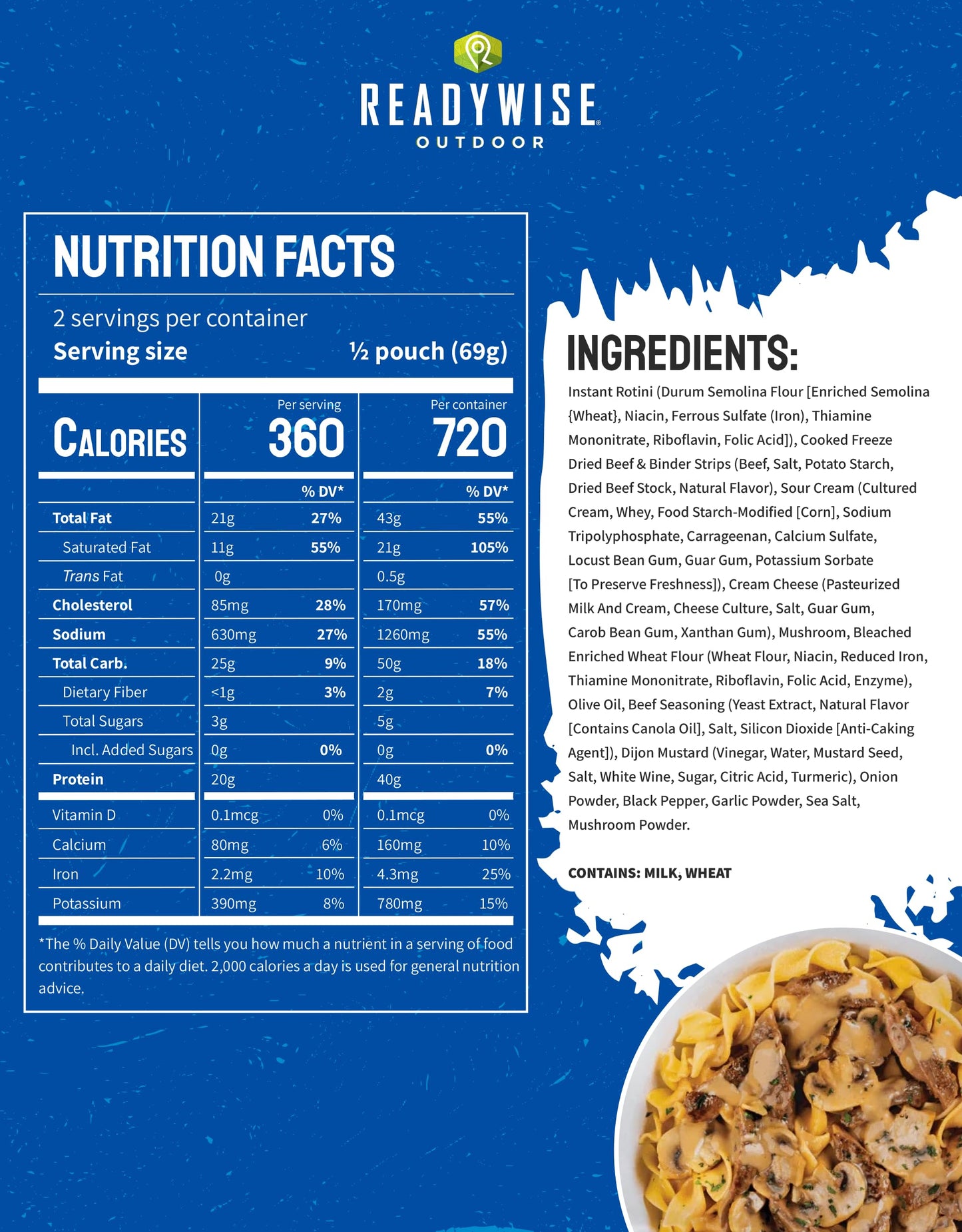 ReadyWise Outdoor Pro Adventure Meal - Country-Style Chicken Pot Pie, 2 Servings, 1 Pouch, 900 Calories, 30g Protein, Freeze Dried Food & Dehydrated Backpacking Camping Meals, up to 5 Year Shelf Life