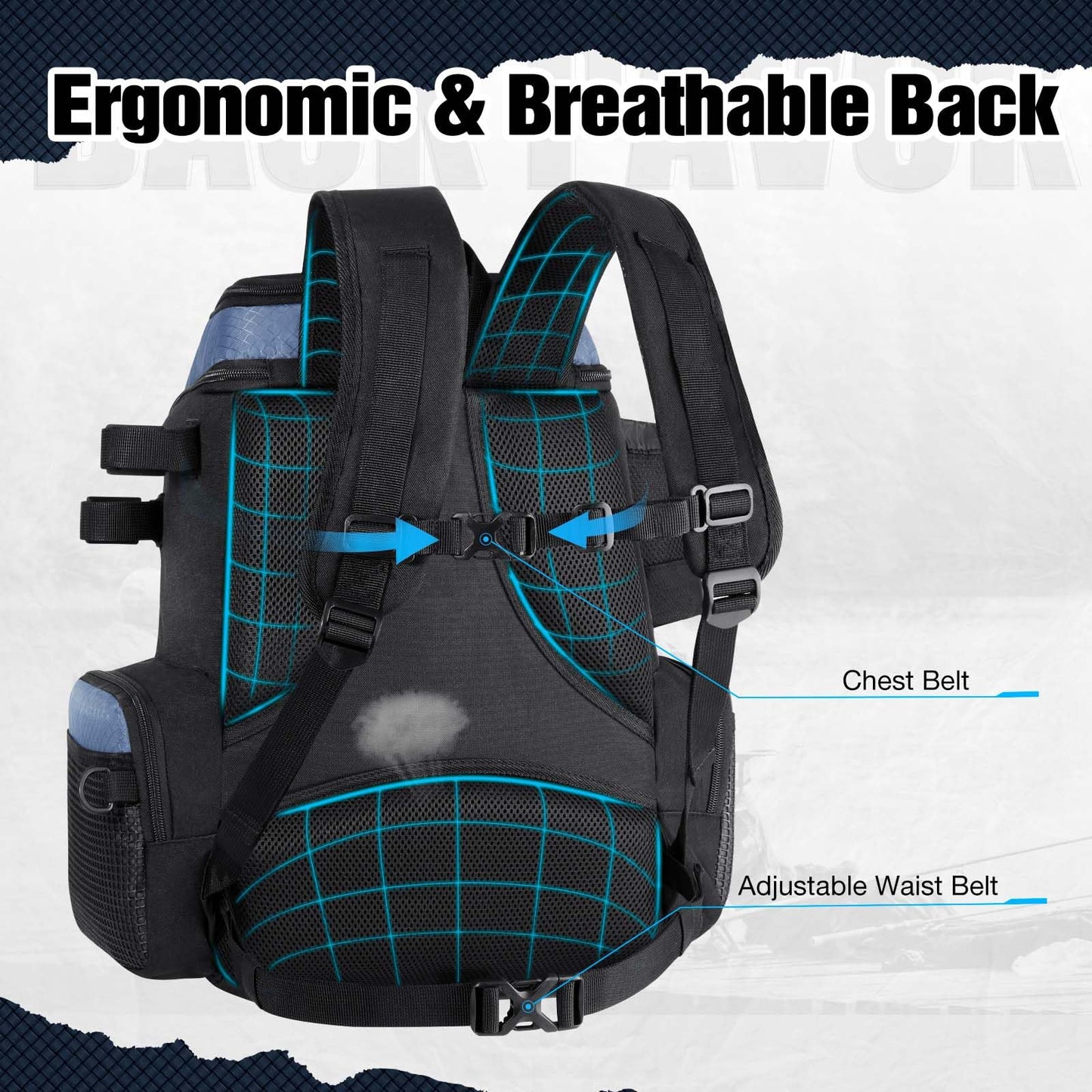 Piscifun Fishing Tackle Backpack with Rod Holders & 4 Tackle Boxes, 42L Outdoor Fishing Bag with Waterproof Rain Cover