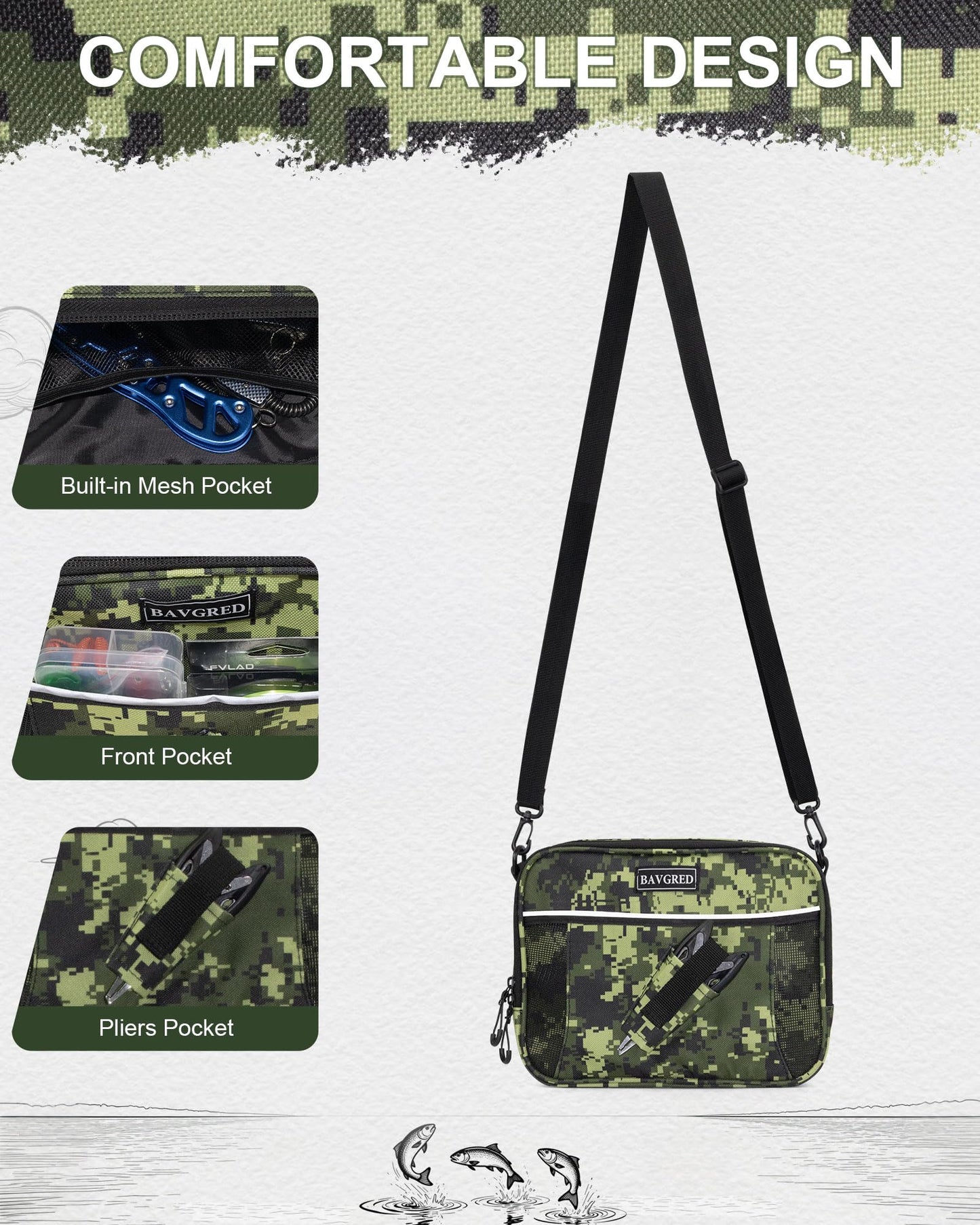 BAVGRED Fishing Backpack with Removable Bait Binder, Large Water Resistant Tackle Bag Storage Gear and Equipment for Fishing, Camping, Hiking, Grey