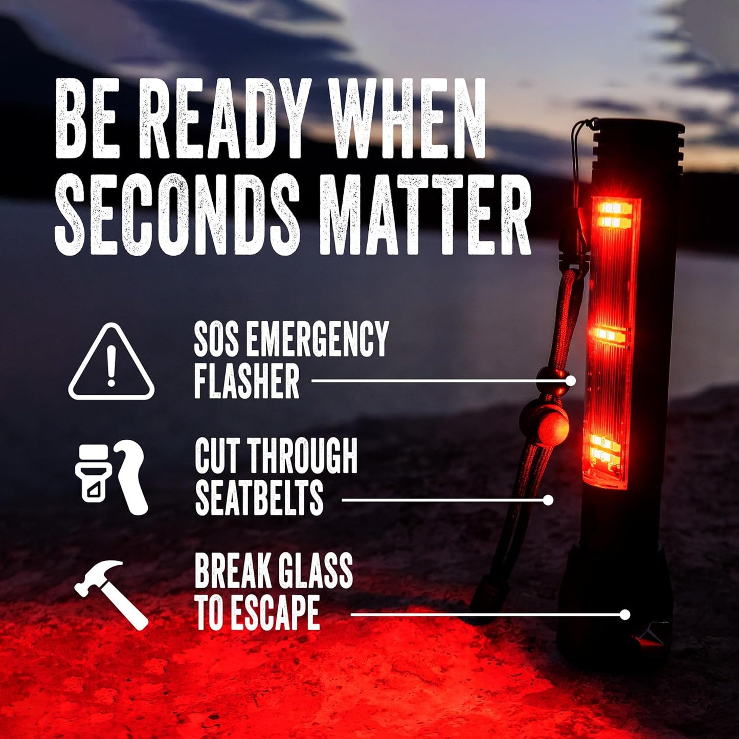 Ready Hour 9-in-1 Multi Function LED Solar Rechargeable Flashlight (4 Pack) | Emergency Car Safety Tool with Power Bank, Window Breaker, Seatbelt Cutter, Compass, Car Accessories, Gift for New Drivers