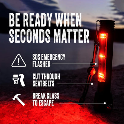 Ready Hour 9-in-1 Multi Function LED Solar Rechargeable Flashlight (4 Pack) | Emergency Car Safety Tool with Power Bank, Window Breaker, Seatbelt Cutter, Compass, Car Accessories, Gift for New Drivers