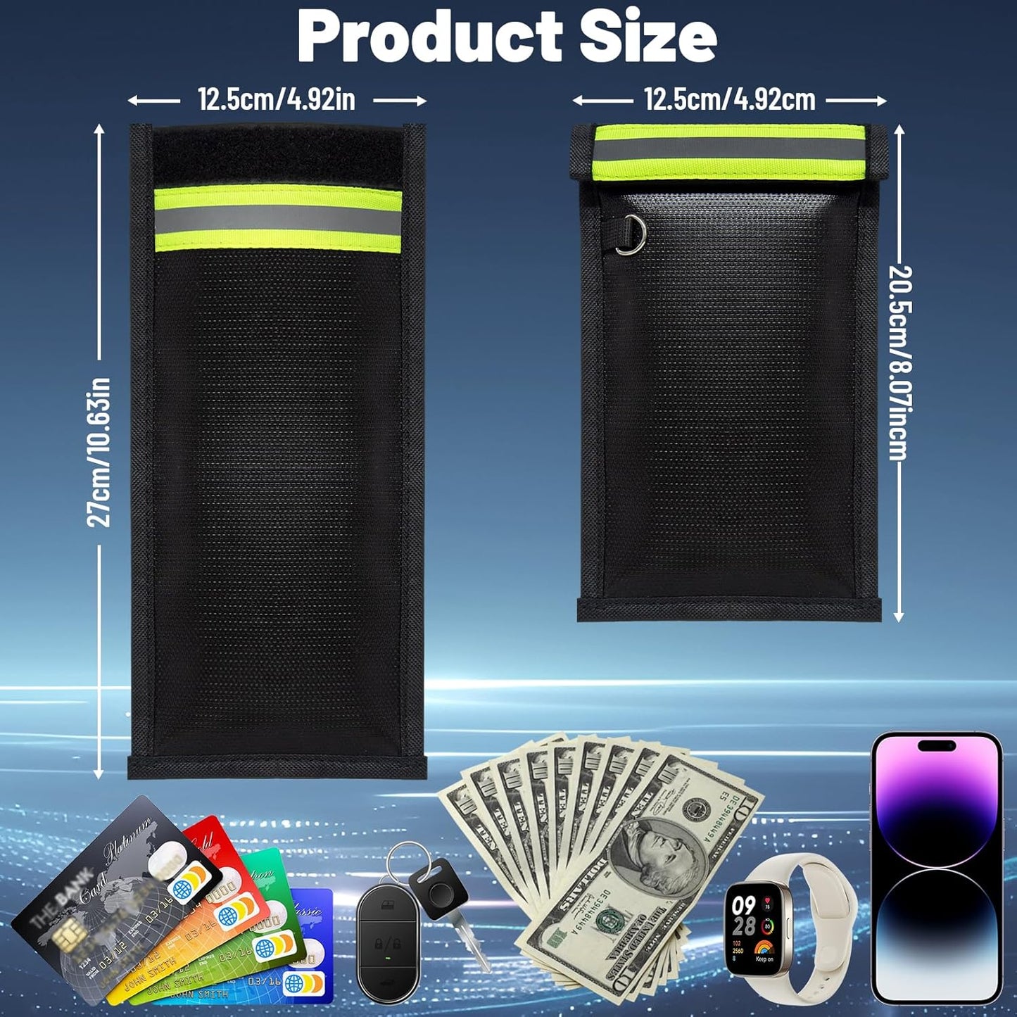 2 Pack Faraday Bags for Phones & Car Keys, Anti-Tracking Anti-Theft Signal Blocking Pouch, Faraday Key Fob Protector