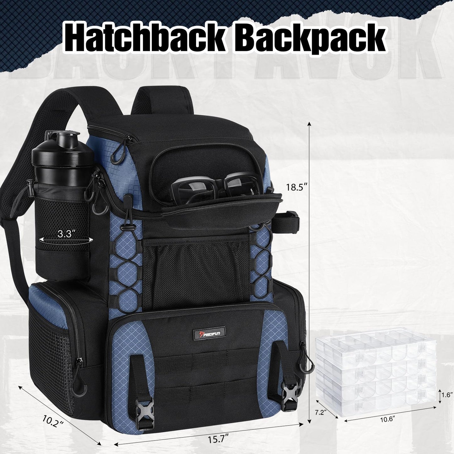 Piscifun Fishing Tackle Backpack with Rod Holders & 4 Tackle Boxes, 42L Outdoor Fishing Bag with Waterproof Rain Cover