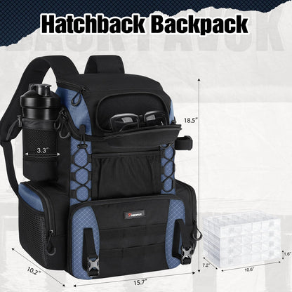 Piscifun Fishing Tackle Backpack with Rod Holders & 4 Tackle Boxes, 42L Outdoor Fishing Bag with Waterproof Rain Cover