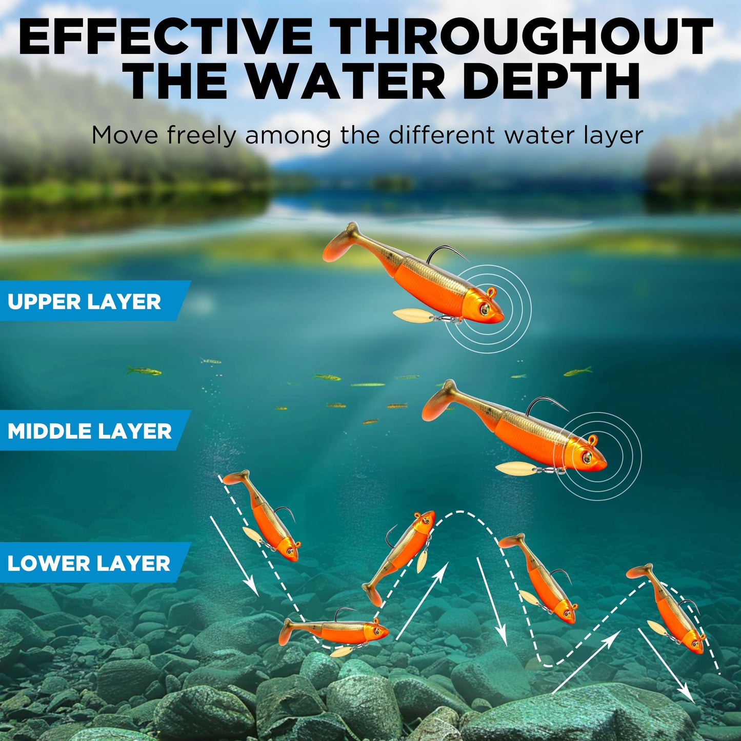 PLUSINNO Fishing Lures, Pre-Rigged Jig Head Bass Lures with Paddle Tail, Fishing Bait for Freshwater Saltwater, Soft Plastic Fishing Lures Baits for Trout Crappie Fishing Gear, Fishing Gifts for Men