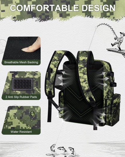 BAVGRED Fishing Backpack, Large Water Resistant Tackle Bag Storage Fishing Gear and Equipment, Built-in Cooler Compartment Grey