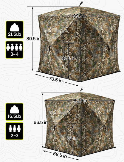 TIDEWE Hunting Blind 270°See Through with Carrying Bag, Pop Up Ground Blinds, Portable Resilient Hunting Tent (Forest Fade Camo)