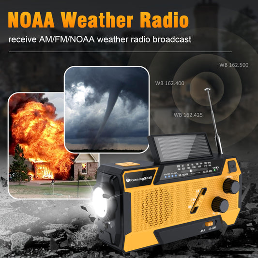 Emergency Crank Weather Radio: AM/FM/NOAA Weather Radio with 3 Built-in Cable - Hand Crank Radio with 2000mAh, Solar Charge, Hand Crank & Battery Operated, SOS Alarm, Flashlight for Outdoor Emergency
