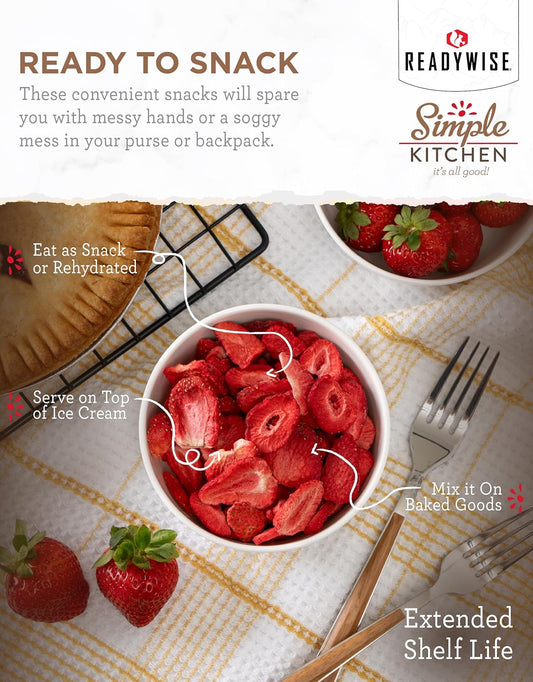 ReadyWise Simple Kitchen Freeze-Dried Fruits Bundle - Strawberries (18 Servings), Raspberries (22 Servings), Blueberries (28 Servings), MRE, Emergency Food Supply, Canned Fruits, Vegan, Gluten Free,