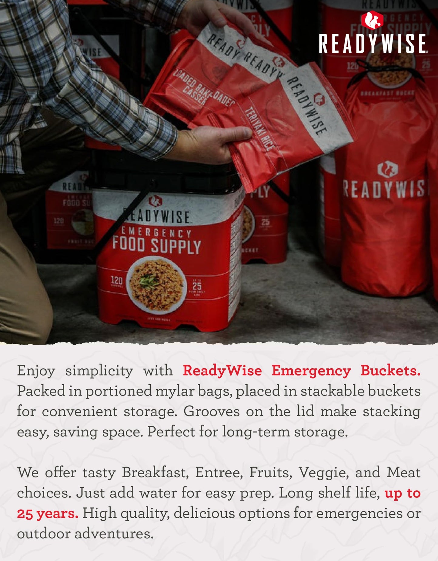 ReadyWise Emergency Food Supply - 120 Servings Favorites Sample Bucket, Survival Food Kit, Freeze Dried Prepper Food & Dehydrated Meals for Camping Essentials & Backpacking, up to 25 Year Shelf Life
